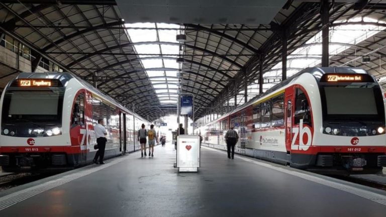 Trains in a station in Switzerland