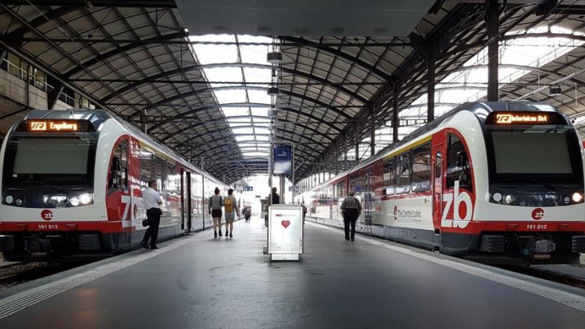 Trains in a station in Switzerland