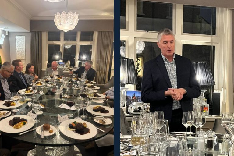 James Wilson of Swiss Tailor Made hosting clients at Mosimann's in London