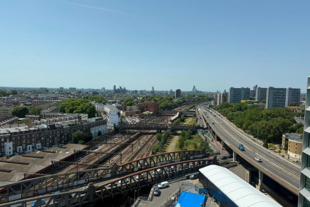 Aerial view of railway lines in London, UK