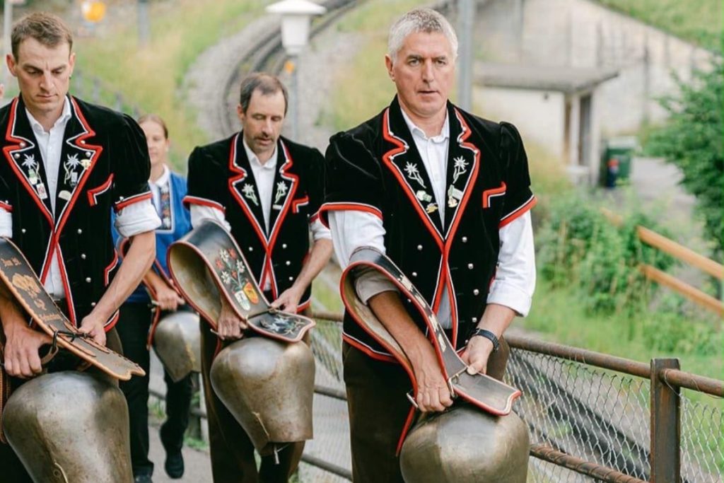 James Wilson leading the Trychler Club parade in Wengen