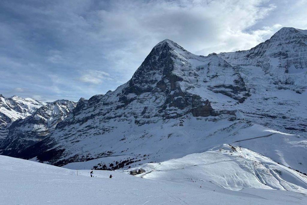Snow-covered Eiger mountain in the Jungfrau Region in winter